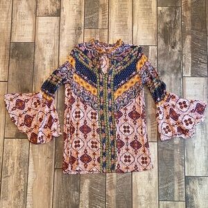 Altar’d State Bohemian Colorful Ruffled Bell Sleeve Dress